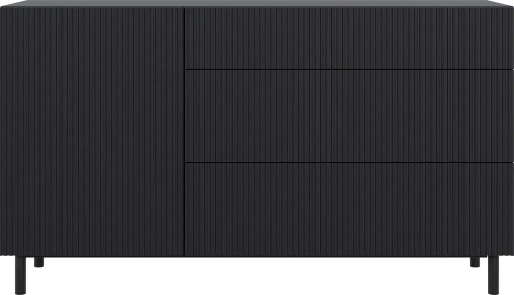 Buffet Noir à Façade Rainurée Veldio New 140 cm Style Design Moderne - 6