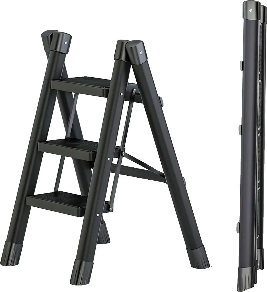 Échelle pliante noire 4 sections, design compact et transport facile Série X
