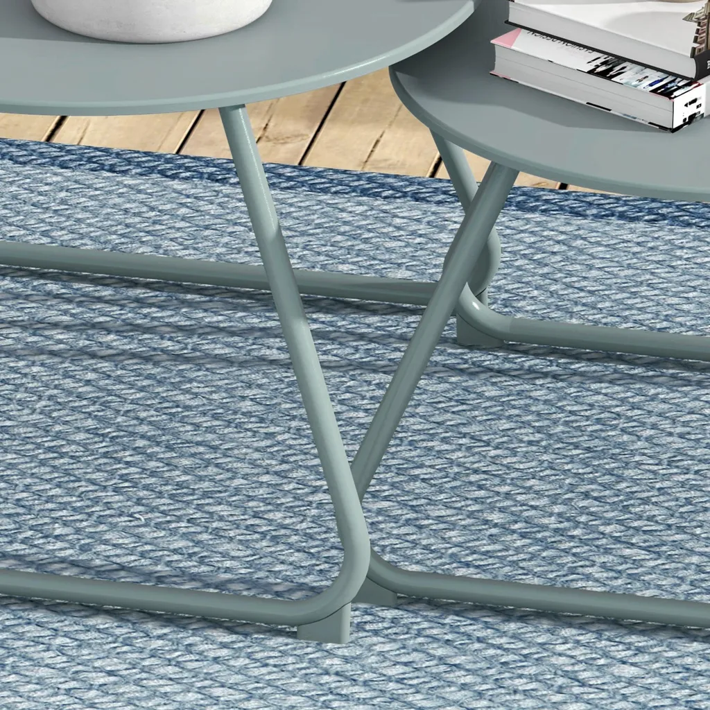 Lot de 2 tables basses gigognes de jardin en métal bleu époxy stables - 11
