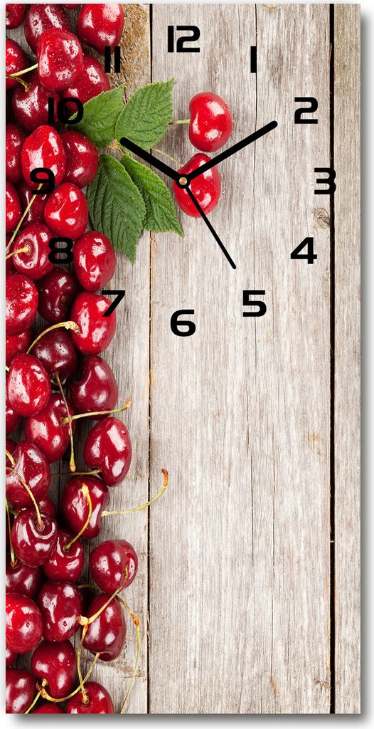 Wanduhr aus Glas – 30x60 cm - Glasbild - Glasuhr - Gehärtetes Glas -Kirschen