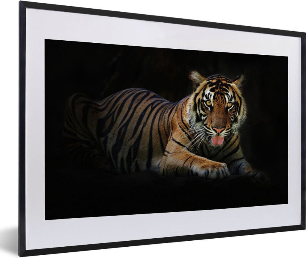 MuchoWow Gerahmtes Poster Tiger - Schwarz - Rest 60x40 cm - Poster mit Schwarzem Bilderrahmen Wandposter Rahmen Foto Bilder - Schlafzimmer - Plak...