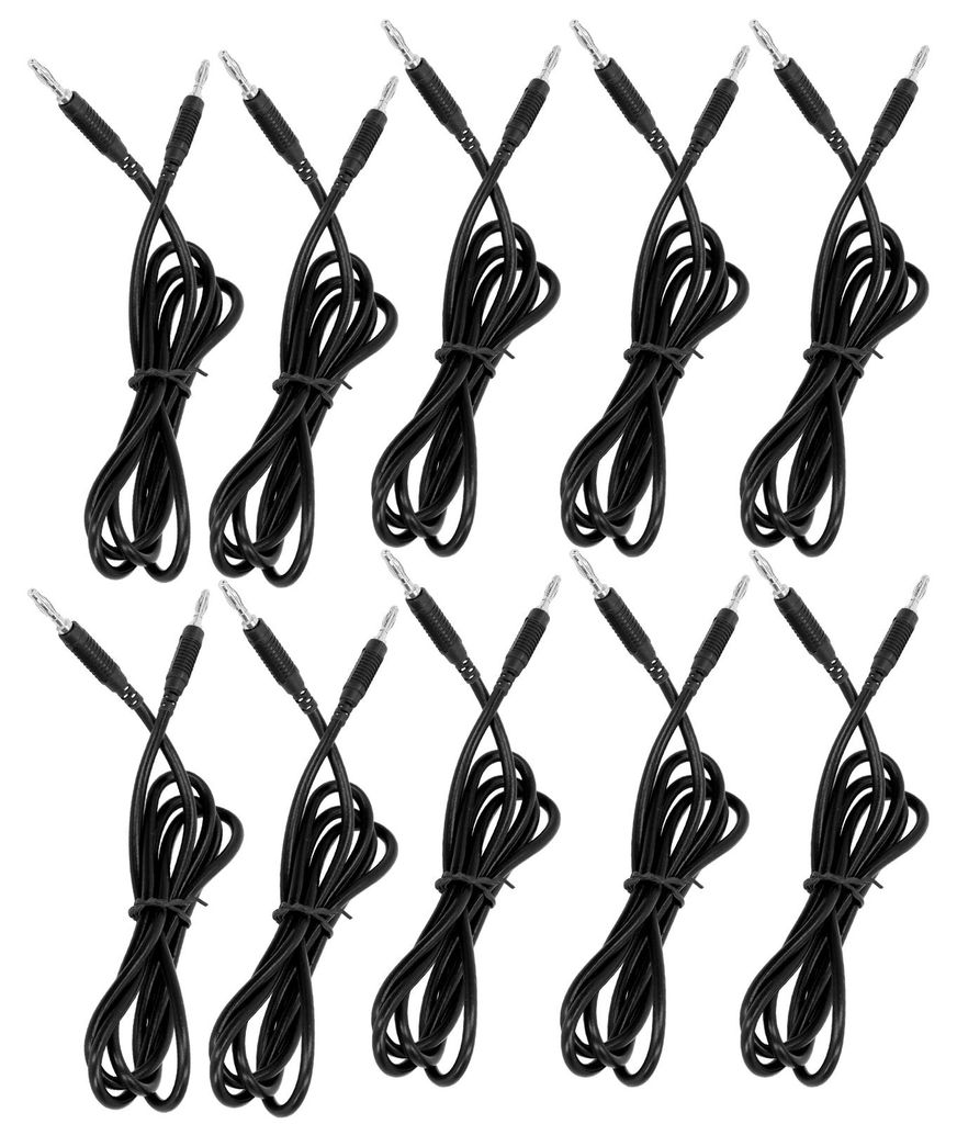 10er-Set Bananenstecker-Prüfleitungen, 4 mm Stecker auf Stecker, Messing, PA 32A 1000V, Schwarz