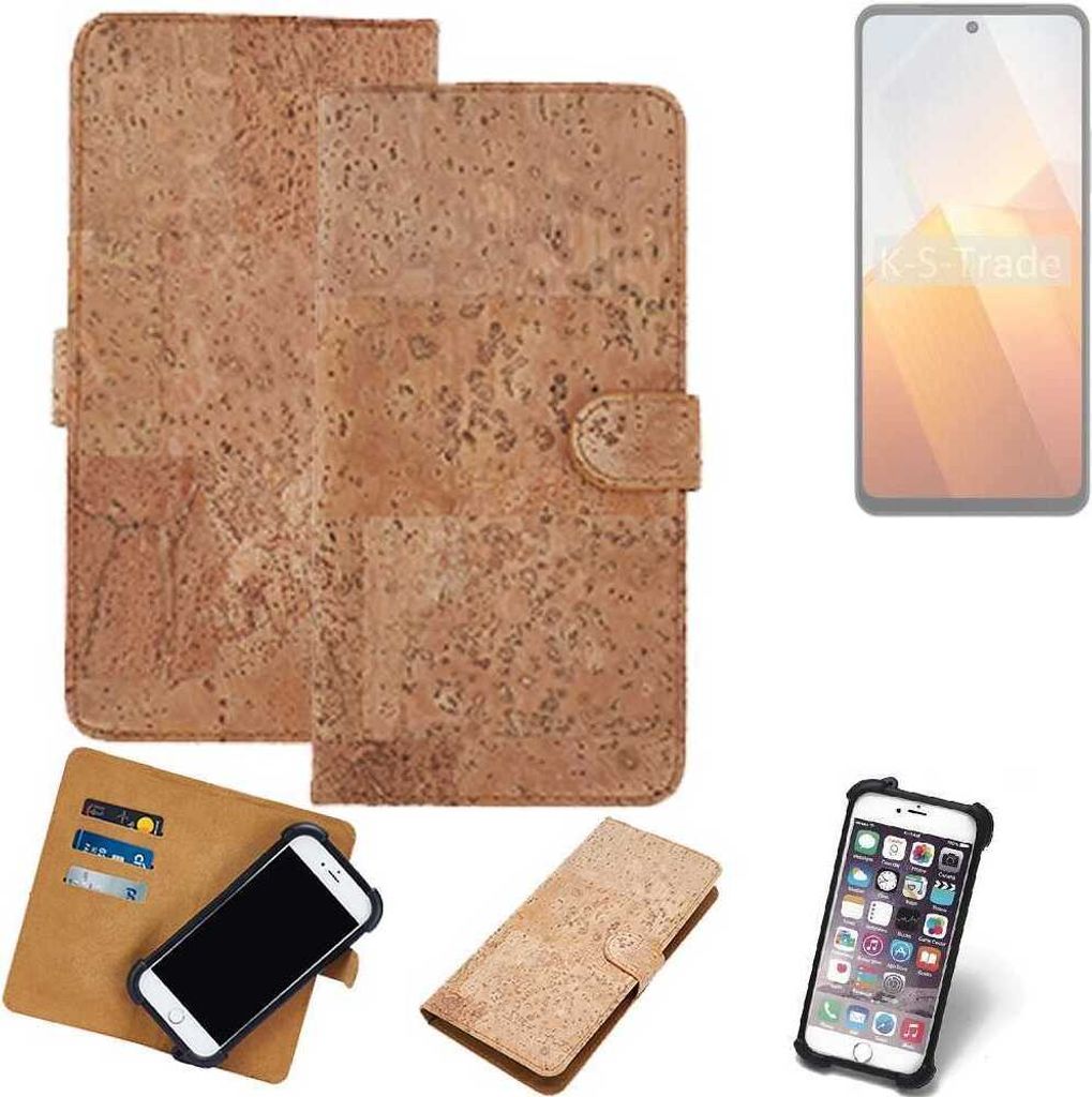K-S-Trade Hülle kompatibel mit Vivo Y100t Kork Handyhülle Cover Schutzhülle TPU Case Bumper in Hellbraun, (1x)