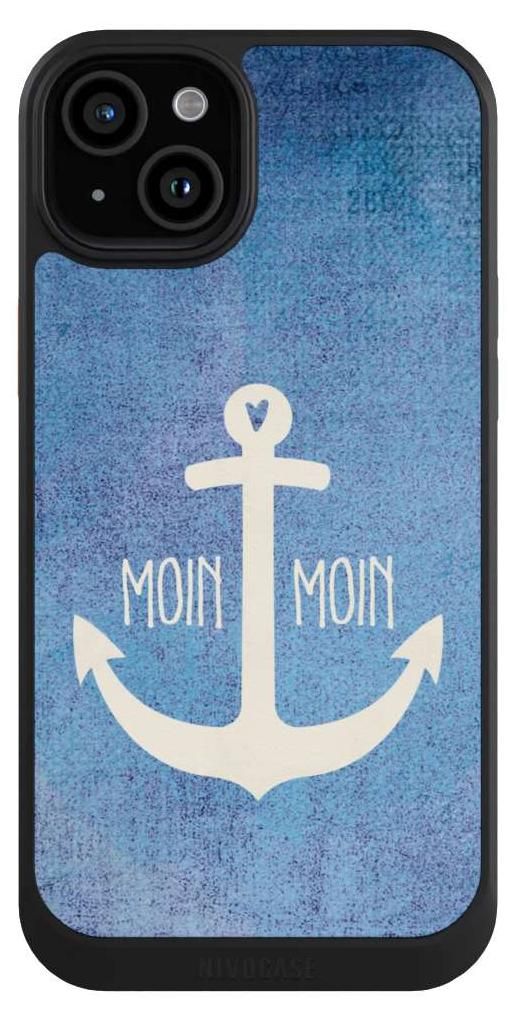 NIVOCASE Hülle für Apple iPhone 15 Plus Handyhülle NIVOcore Case Schwarz Anker Blau maritim