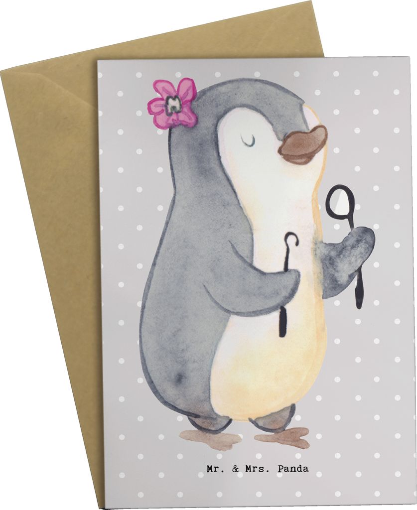 Mr. & Mrs. Panda Grußkarte Zahntechnikerin Herz - Grau Pastell - Geschenk, weihnachtskarten, Grußkarten, osterkarte, glückwunschkarten, hochzeit...