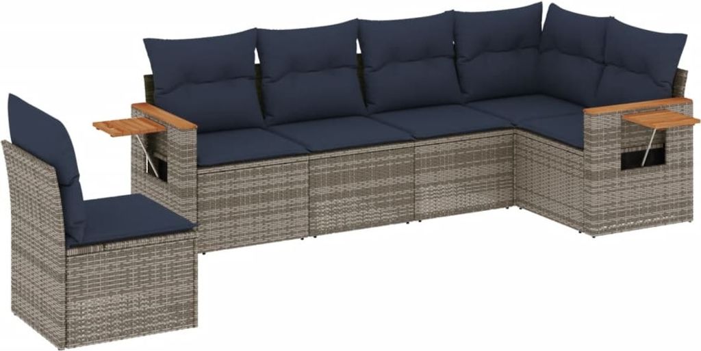 6-tlg. Garten-Sofagarnitur mit Kissen Grau Poly Rattan