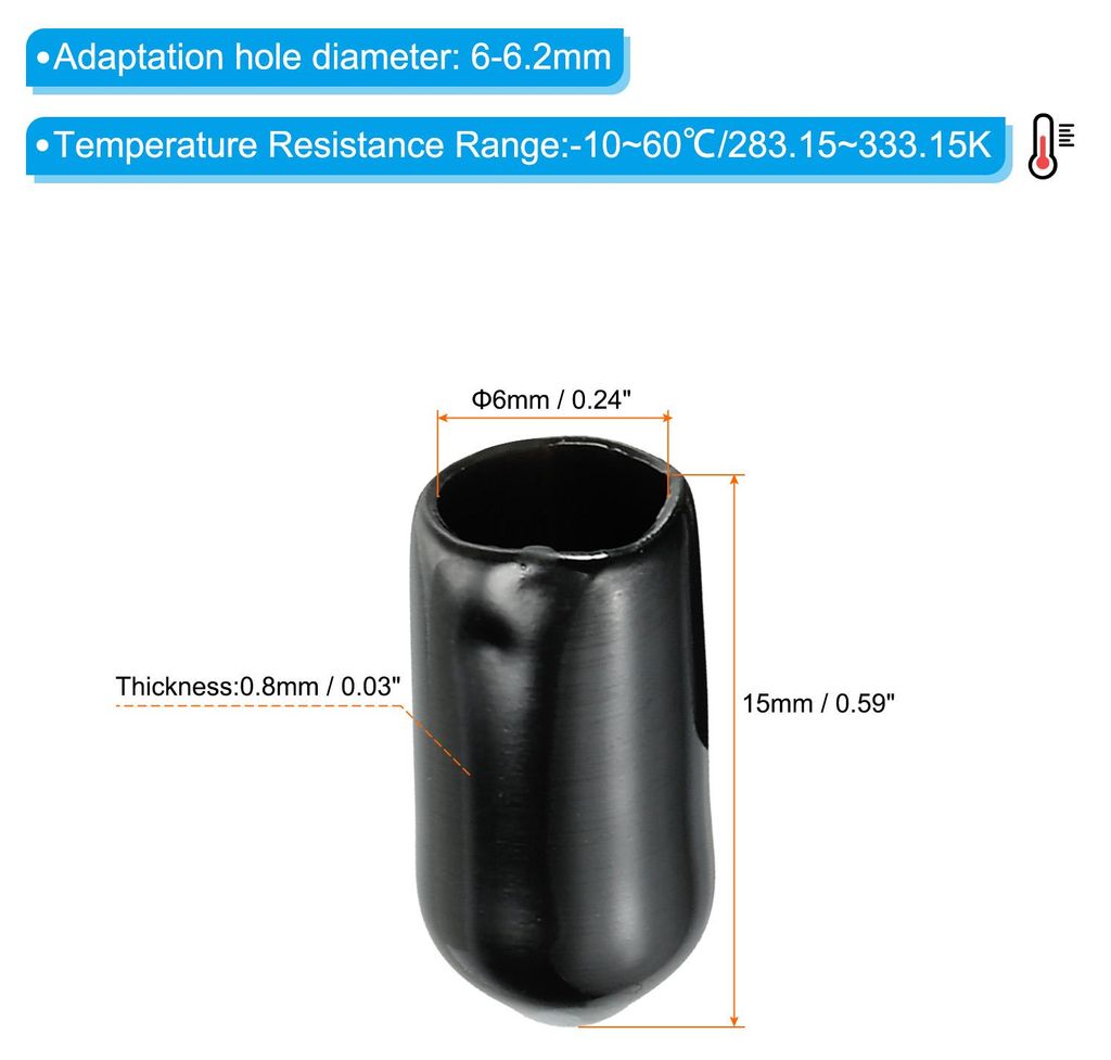 6MM Vinyl-Gummikappen, 150er Packung Flexible Schraubenabdeckungen Kappen Runde Gewindeschutzkappen fš¹r Metallrohre, Stangen, Bolzen, Schwarz