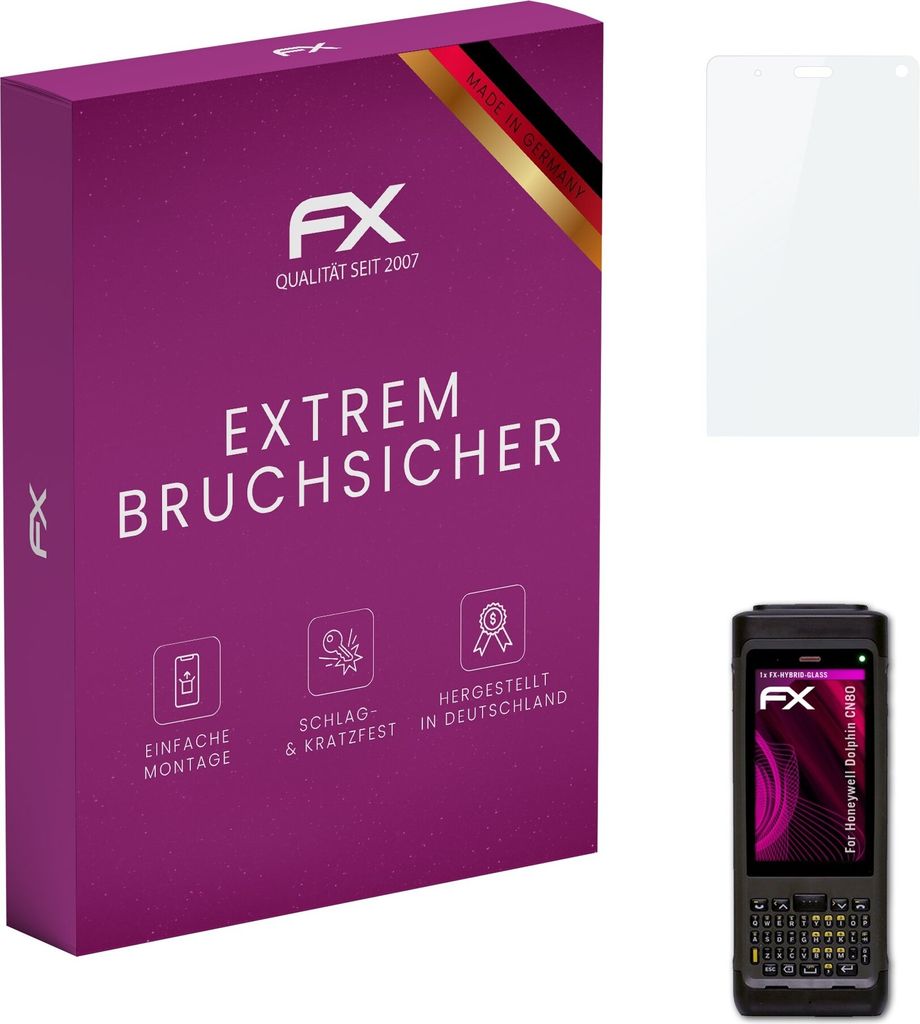 atFoliX FX-Hybrid-Glass Displayfolie kompatibel mit Honeywell Dolphin CN80 Glasfolie