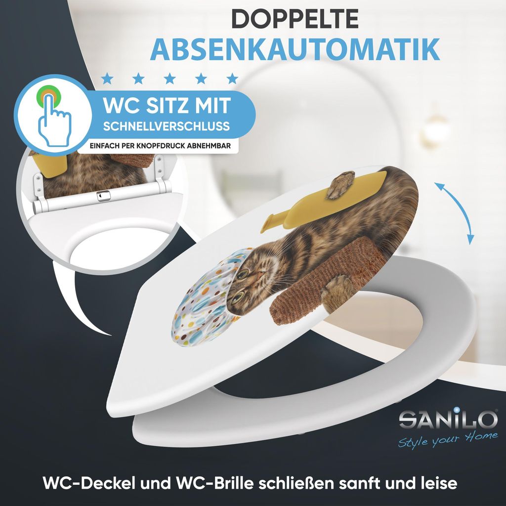 Toilettensitz Mit Absenkautomatik Sanilo WC-Sitz Mit Absenkautomatik – Lustiges Motiv, Bunt, Aus Holz, Stay-Cool-Komfort