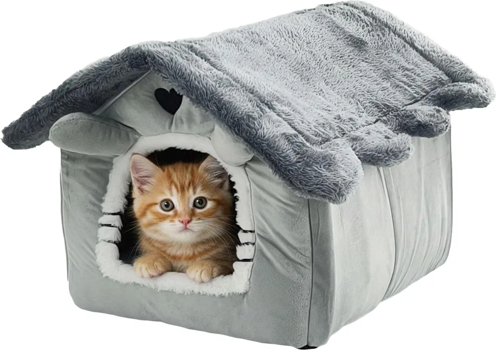 Cuccia Gatto Chiusa a Grotta in Peluche - Letto Morbido con Fondo Antiscivolo