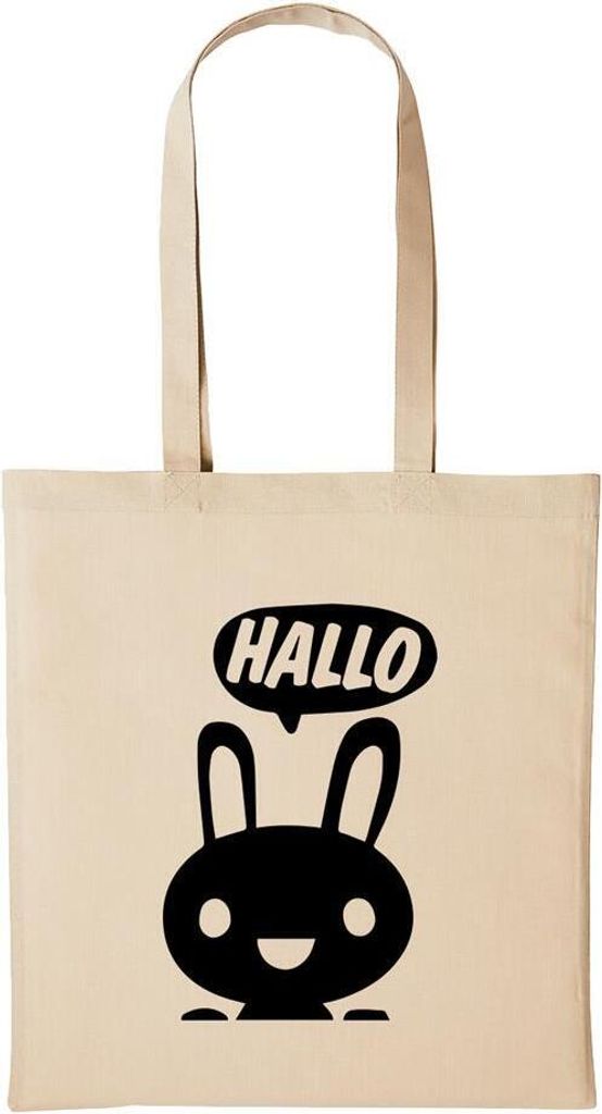 Huuraa Baumwollbeutel Hallo Hase Geschenk Einkaufstasche Natural 10 Liter Baumwolle Hallo Hase Accessoire