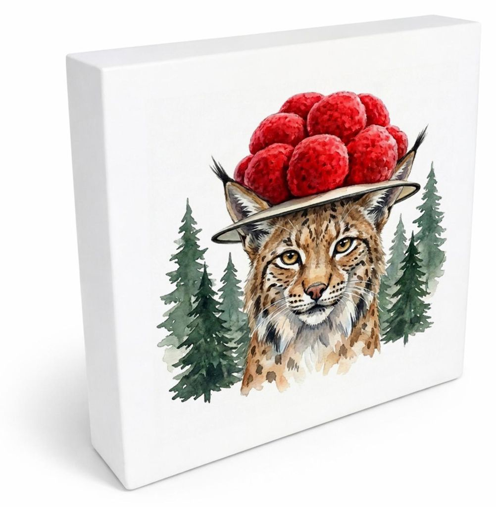 Schwarzwald Bollenhut - Wald Tier Luchs Holzbild in 20x20 cm zum Stellen oder