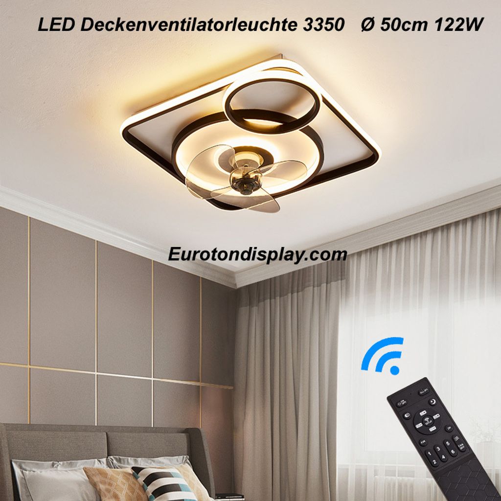 Deckenventilator mit LED Beleuchtung Deckenlampe 3350 schwarz Ø 50cm 122W mit Fernbedienung Lichtfarbe/Helligkeit einstellbar dimmbar LED Deckenle...