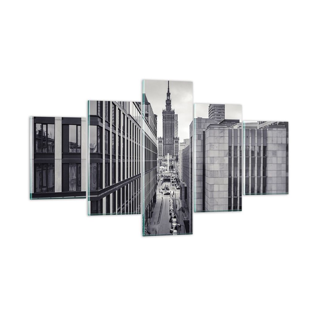 Bilder auf glas - 5 Teile - Warschau Palast Kultur - 125x70cm - Glasbilder - Wandbilder - Bilder - zum Aufhängen bereit - Wanddekoration aus Glas ...