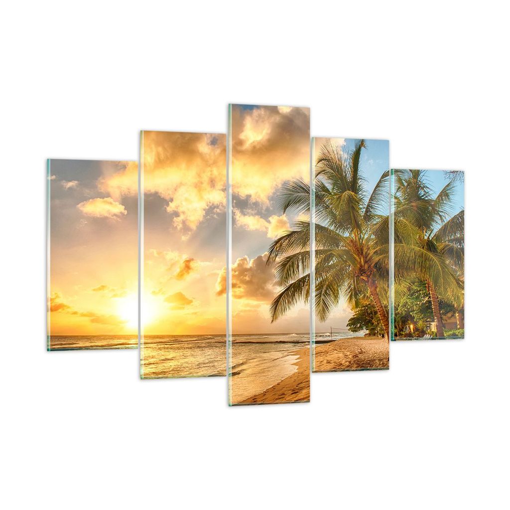 Bilder auf glas - Strand Meer Palme - 150x100cm - Glasbilder - Wandbilder - Kunstdruck - zum Aufhängen bereit - Wanddekoration aus Glas - Glas Bil...