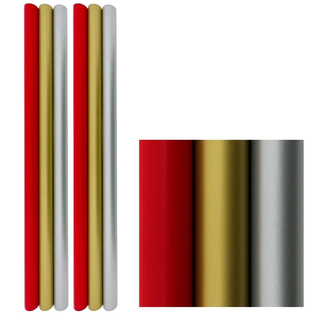 Weihnachtspapier Geschenkpapier für Weihnachten – 80 Gramm beschichtetes Papier – Rot Silber Gold – 3 Meter x 70 cm – 6 Rollen