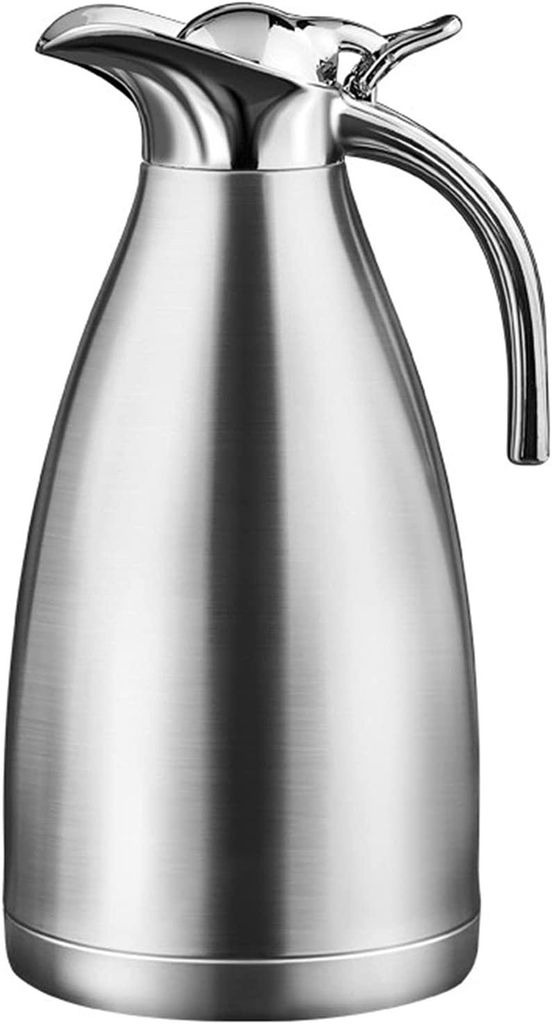 Thermoskanne, 2L Edelstahl Isolierkanne, Doppelschicht Vakuum Kaffeekanne Teekanne mit 12 Stunden Wärmespeicherung, Epülmaschinenfest, Silber