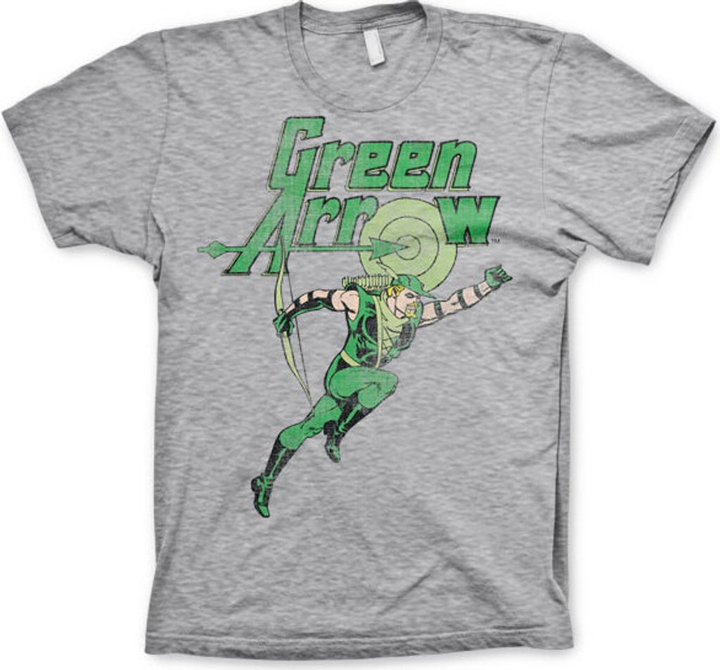 Green Arrow Distressed T-Shirt - Large - Heather-Grey