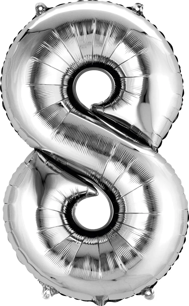 Ballon chiffre 8 argenté idéal pour déco anniversaire et nouvel an