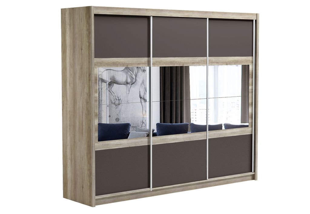 Kleiderschrank 250 ALOHI mit Schiebetüren – Canyon-Eiche / Graubraun
