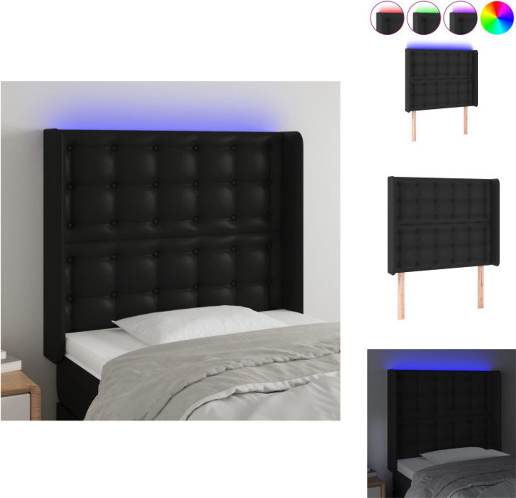 vidaXL LED Kopfteil Schwarz 83x16x118/128 cm Kunstleder - Kopf- & Fußenden