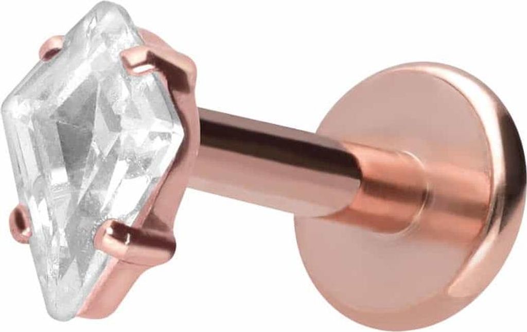 Ohrpiercing, Nasenpiercing Titan Labret mit Push Fit KRISTALLRAUTE RoséGold Stablänge: 8mm | Stabstärke: 1,2mm