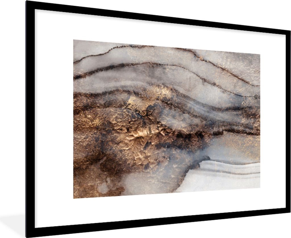 MuchoWow Gerahmtes Poster Sturm - Gold - Abstrakt 90x60 cm - Poster mit Schwarzem Bilderrahmen Wandposter Rahmen Foto Bilder - Wanddekoration - F...