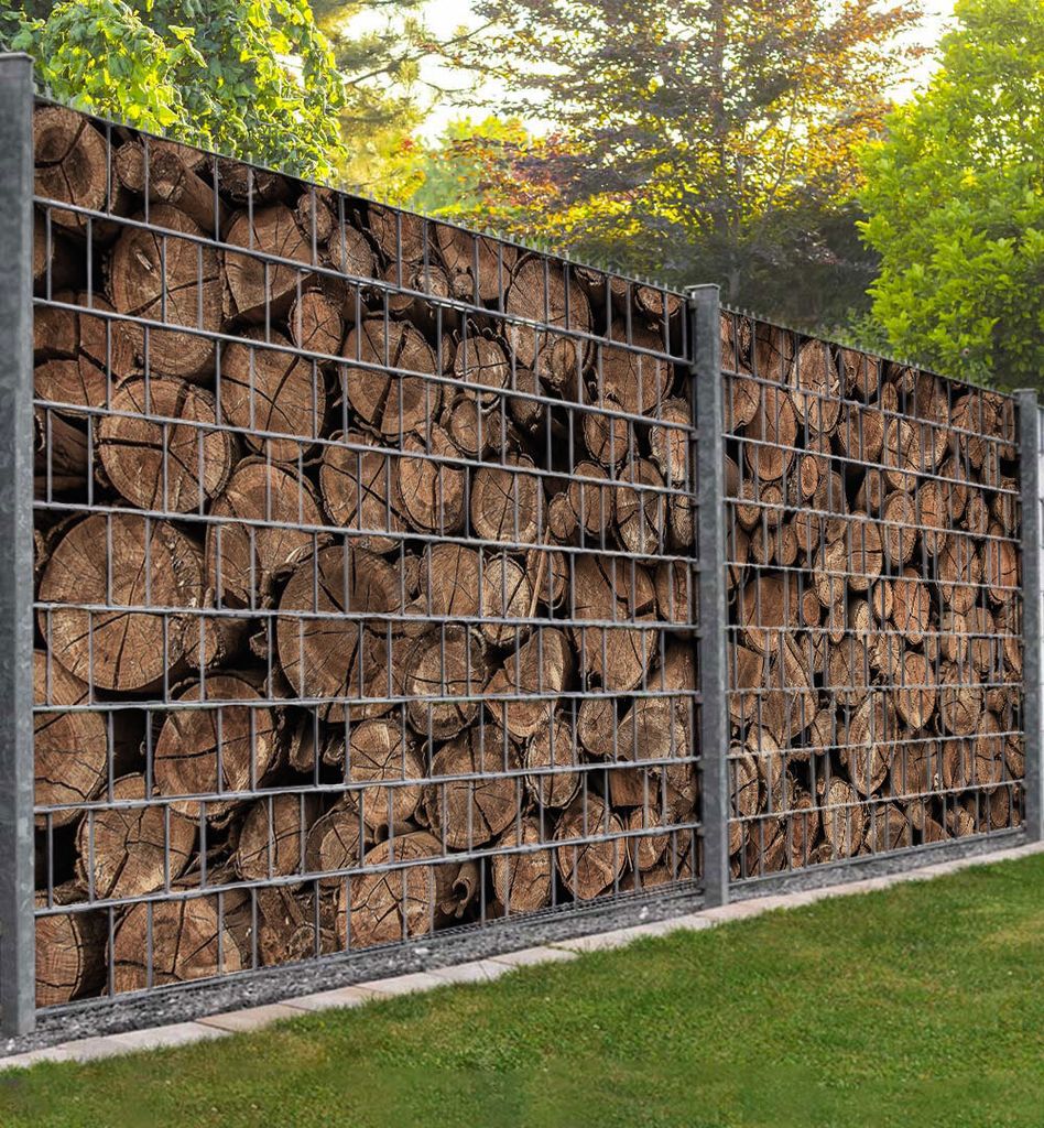 Sichtschutzstreifen Gestapelte Baumstämme Sichtschutz Garten Zaun - Teil1 + Teil2 - 500x180cm