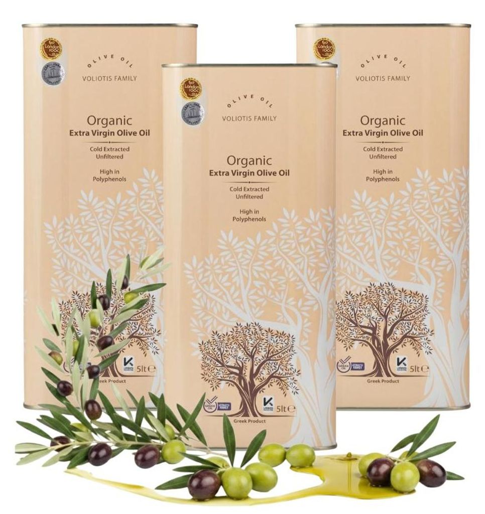 Voliotis | Olivenöle 3x5 L - Säurearm - Ungefiltert - Natives Olivenöl Extra - Grünliche Farbe - aus Griechenland - EVO
