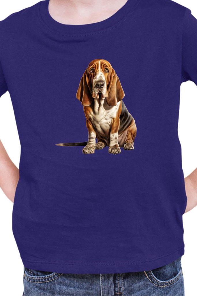 Kinder T-Shirt Dogs Breeds Basset Hound Dog Breed 006, 12-13 Jahr - 152 / Dunkelblau