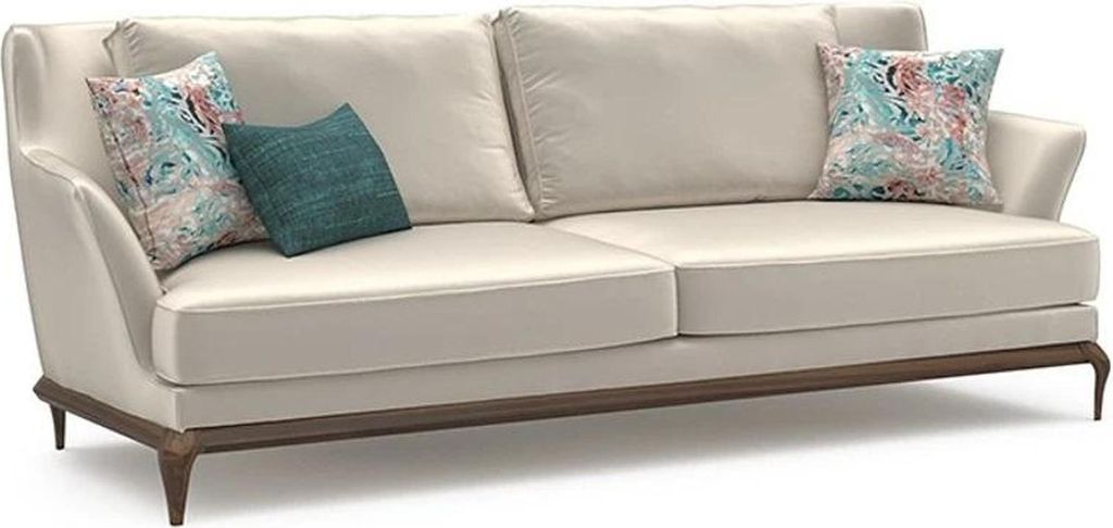Modern Komplett 2x Dreisitzer Sofa Weiß Textil Wohnzimmer Design Sofas Couch