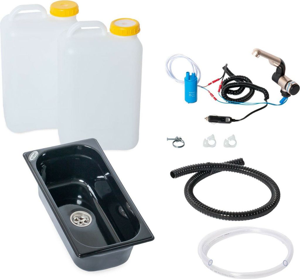 12V Camping Bausatz Waschbecken schwarz 325x176x100mm 19 Liter T4 T5 T6 Vito Set