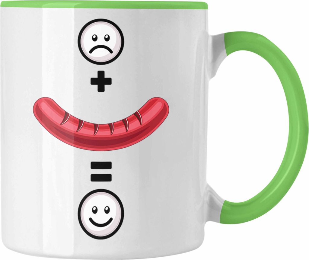 Trendation - Wurst Tasse Geschenk für Griller Wurst :( + Wurst = :) Lustige Geschenkidee Geburtstag (Grün)