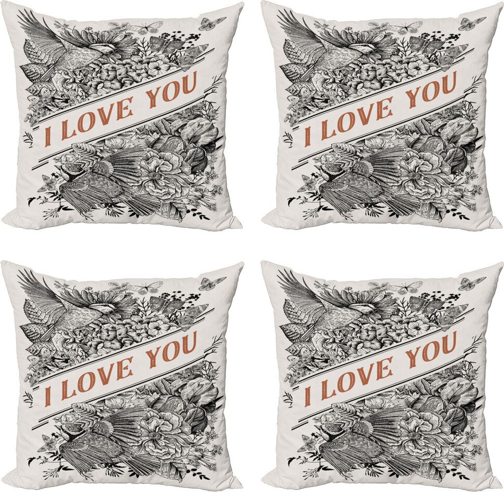 ABAKUHAUS Vintage Valentine Kissenbezug Set (4 Stück), Gravierte Blumen, Moderner Doppelseitiger Digitaldruck, 60 cm x 60 cm, Koksgraue Rust