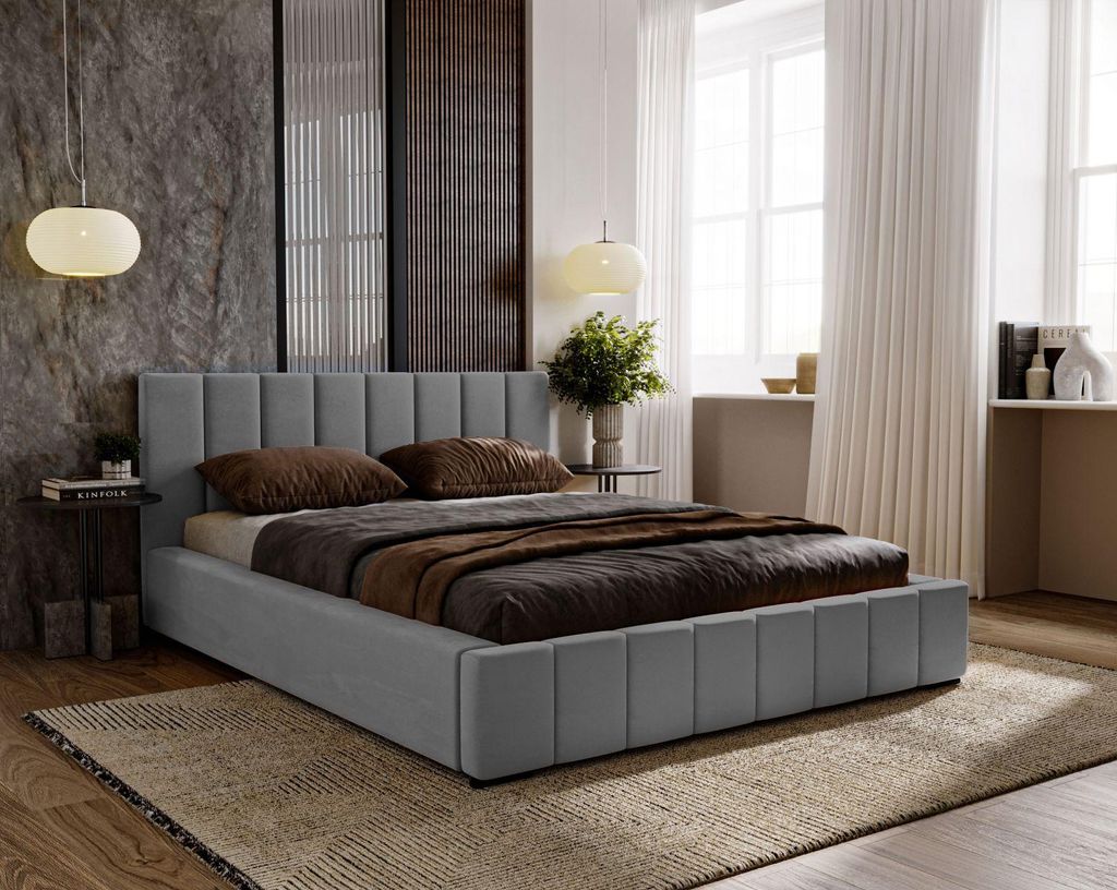 Doppelbett 140x200 mit Stauraum CULPEPER - Stahlgrau