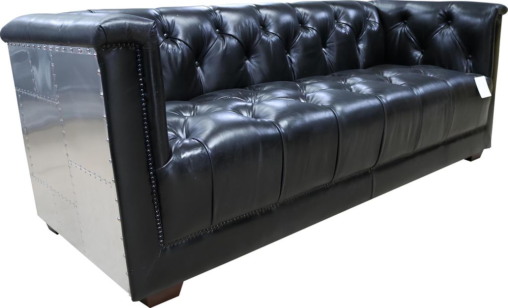 Sofa Chesterfield 3-Sitzer Vintage Flieger Flugzeug Echtleder Aluminium Sofas