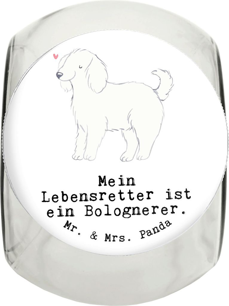 Mr. & Mrs. Panda Dose Bologneser Lebensretter L 870ml - Weiß - Geschenk, Vorratsglas, Keksdose, Vorratsbehälter, glasbehälter, Glasdose