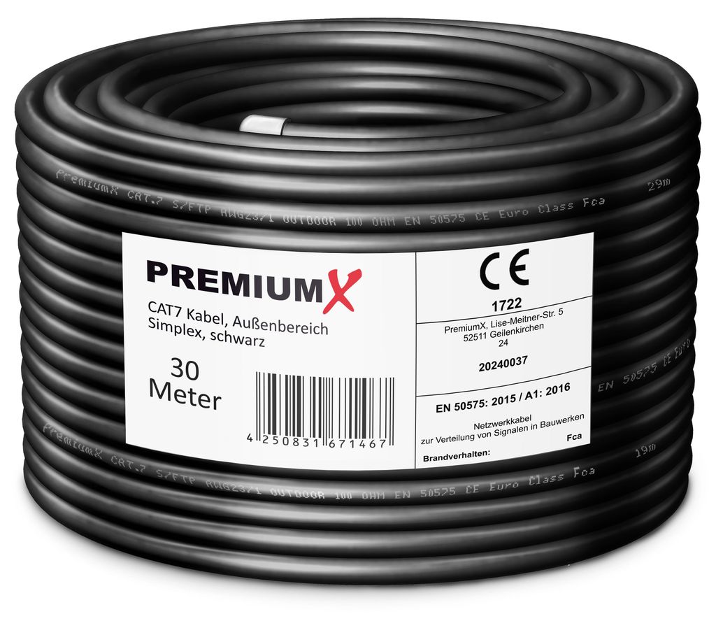 Premium X CAT 7 Outdoor Netzwerkkabel 30m S/FTP 10 Gbit/s Produktbild 