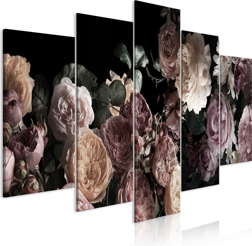 Leinwandbilder Blumen 200x100 cm Vlies Leinwandbild 5 tlg Kunstdruck modern Wandbilder XXL Wanddekoration Design Wand Bild - Rose Natur Pflanzenmot...