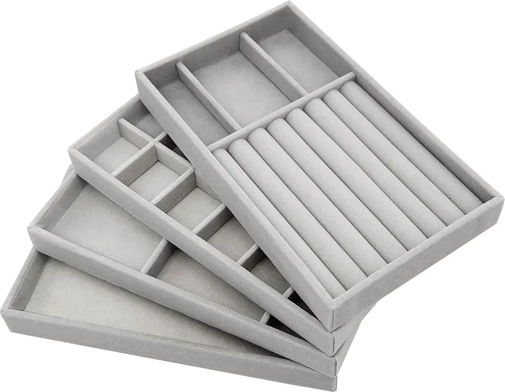 Organiseur à bijoux anti-nœuds 4 niveaux gris pour colliers et bagues