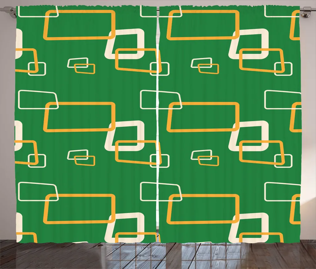Rideau à motif rectangulaire vert et crème 280x225 cm, finition rustique