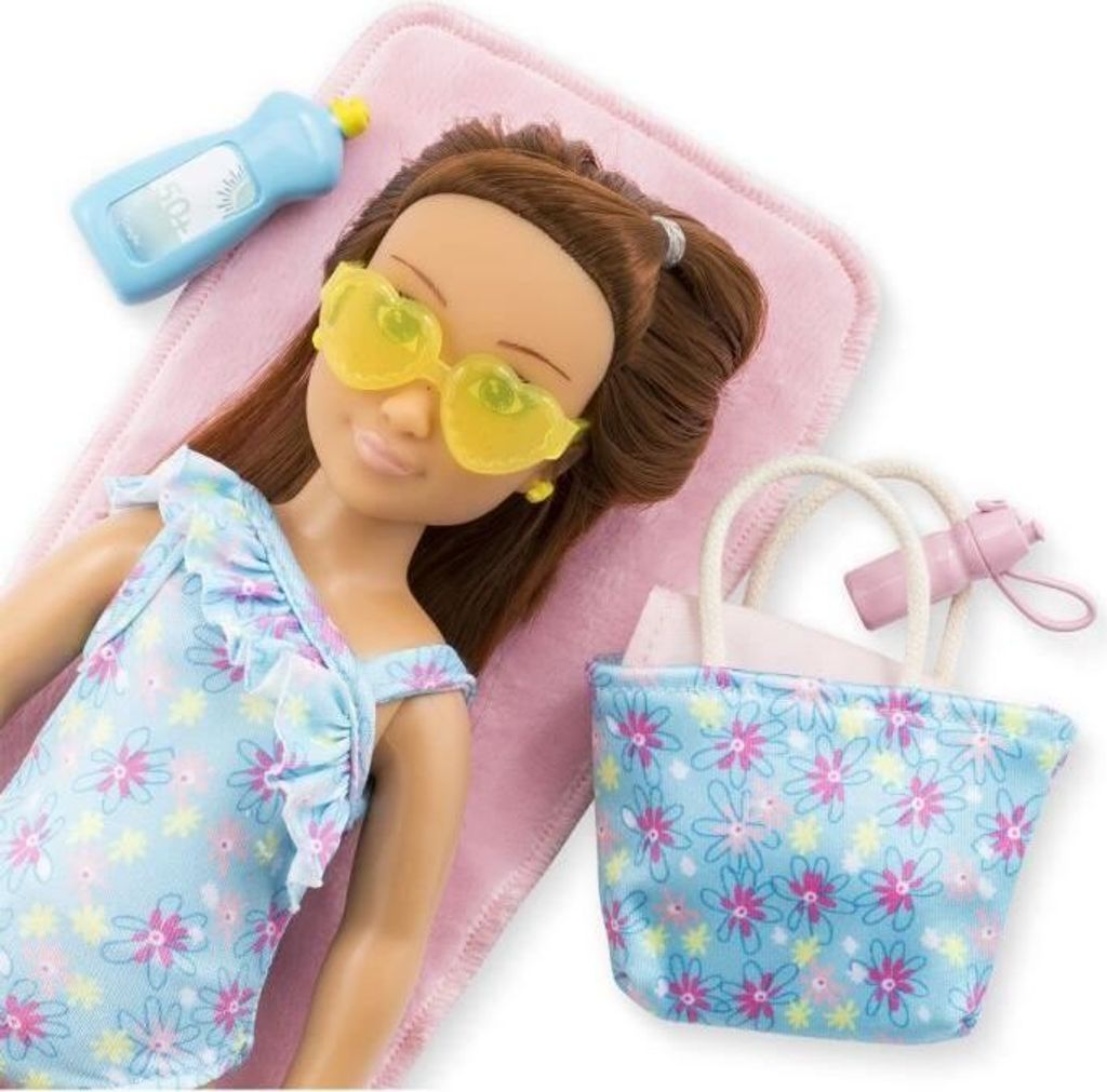 Corolle Girls Zoé am Strand Puppe, 28 cm, 5 Zubehörteile, Modepuppe ab 4 Jahren, Rote Haare
