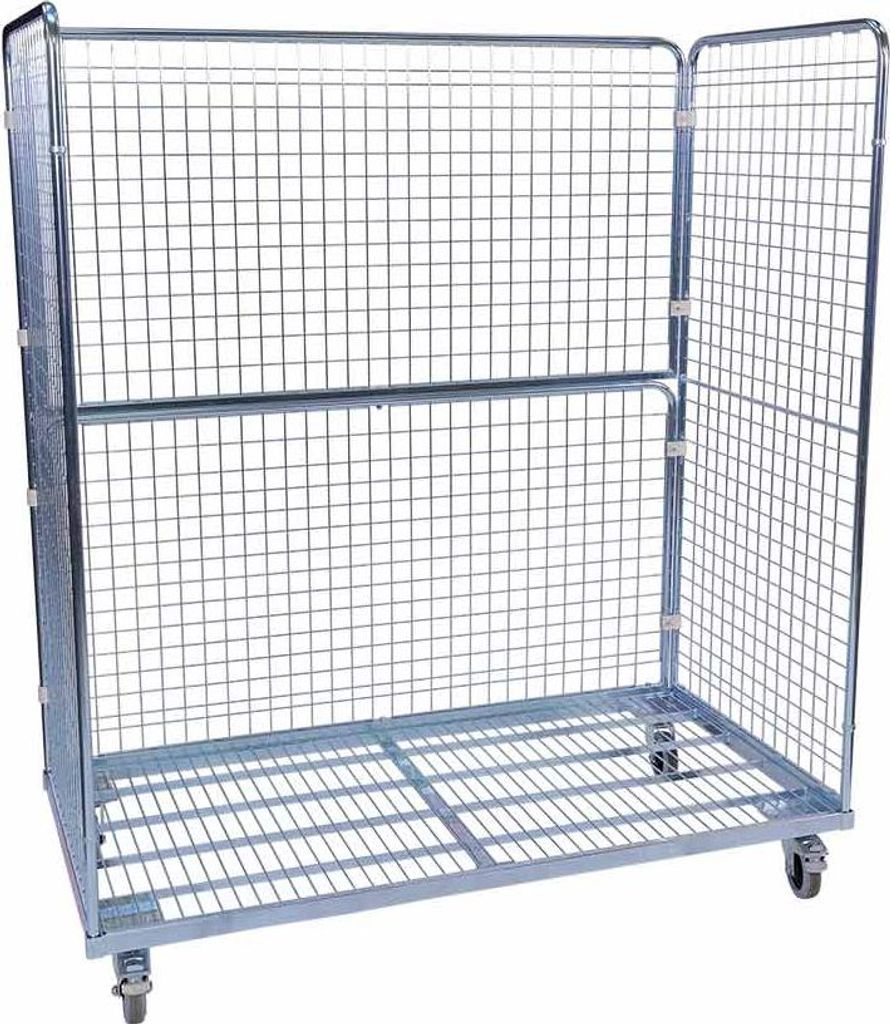 Stahlrollbehälter 1600, 800 x 1.600 x 1.820 mm, 3-seitig, Nutzhöhe 1.620 mm, Rollplatte aus Metall, 500 kg