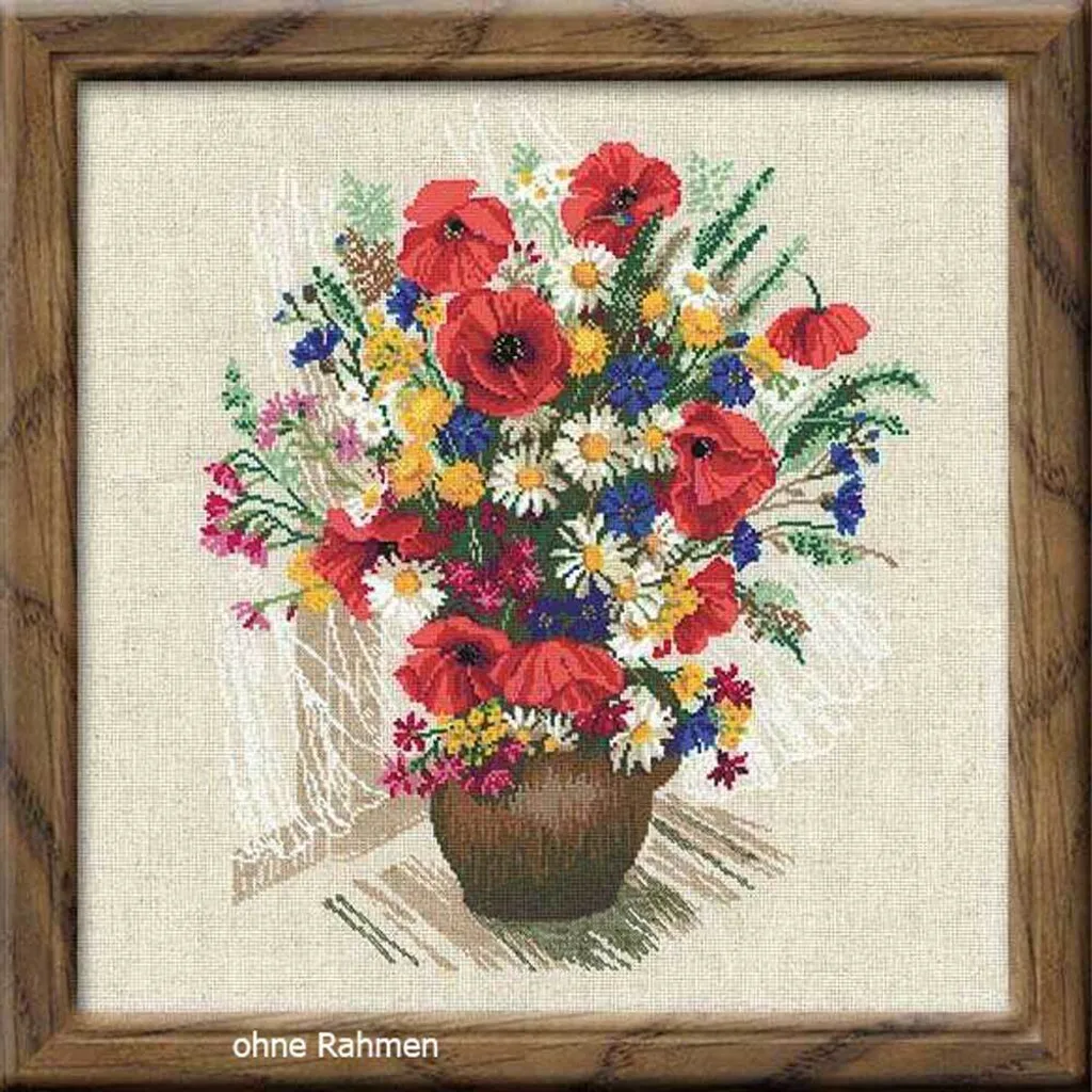 Kit Riolis Fleurs d'été et coquelicots : broderie complète 30x40cm
