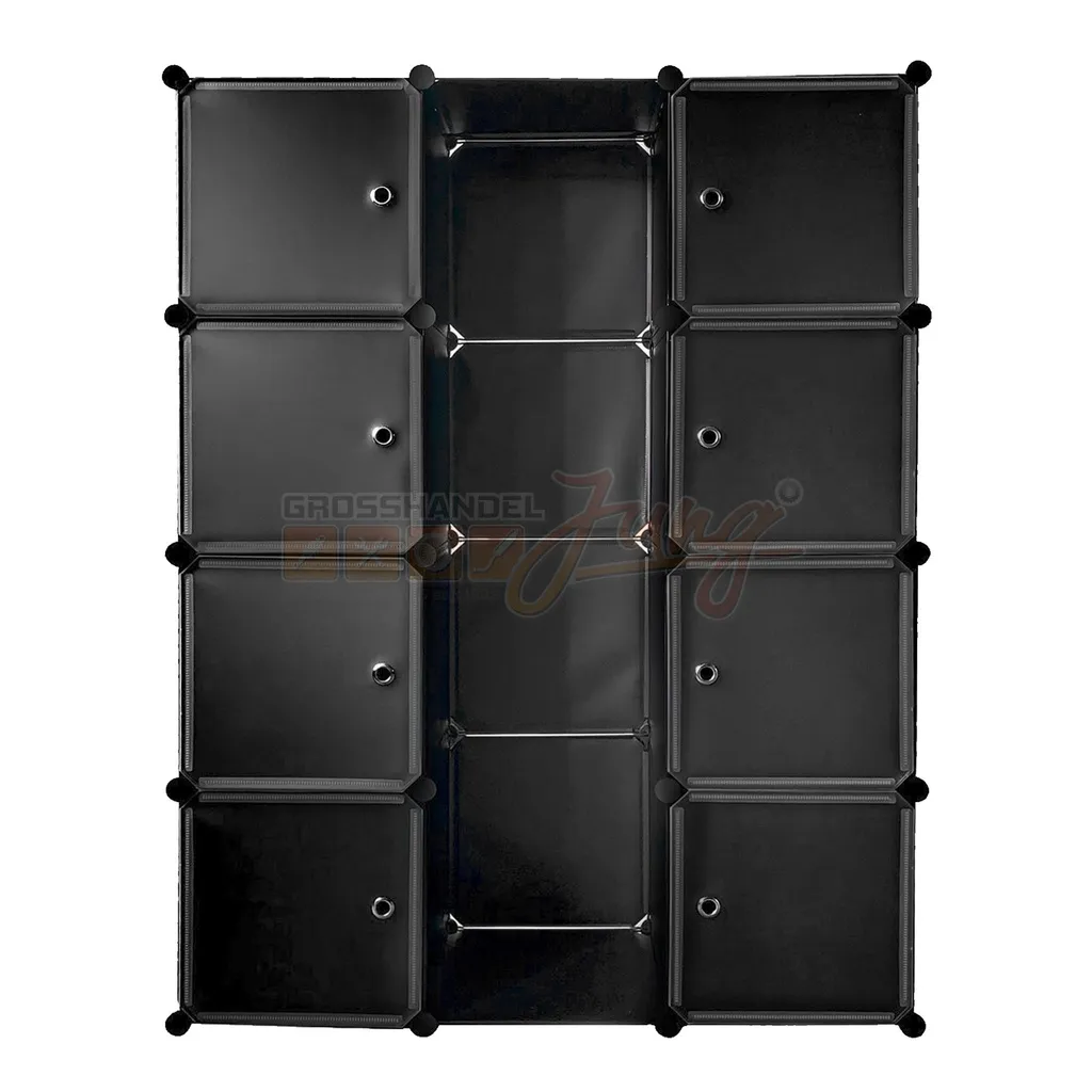 Système d'étagères Wien avec 12 boîtes noir : Rangement Modulable Loft