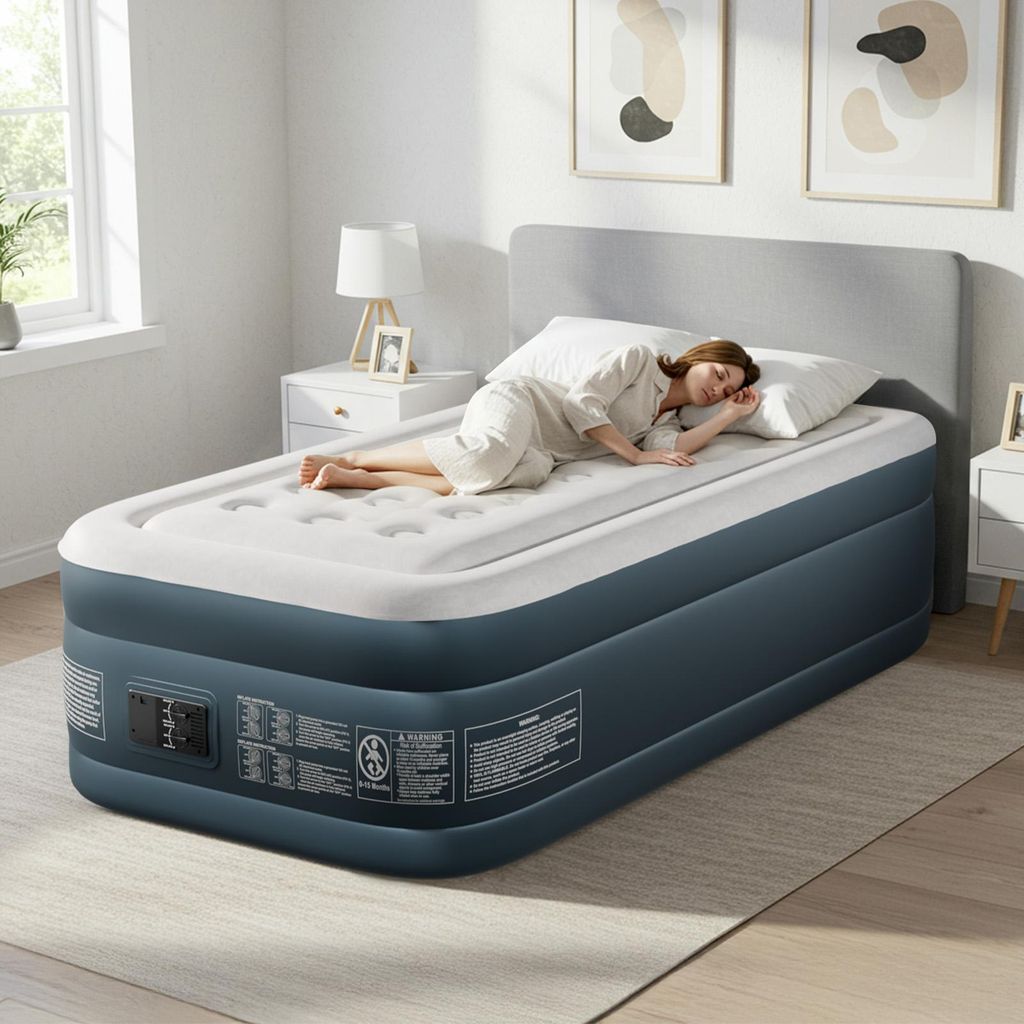 FCH Luftmatratze 190x99x45cm,Aufblasbare Mattress, eingebaute elektrische Pumpe, mit weicher beflockter Oberseite, für Camping, Zuhause, Gäste