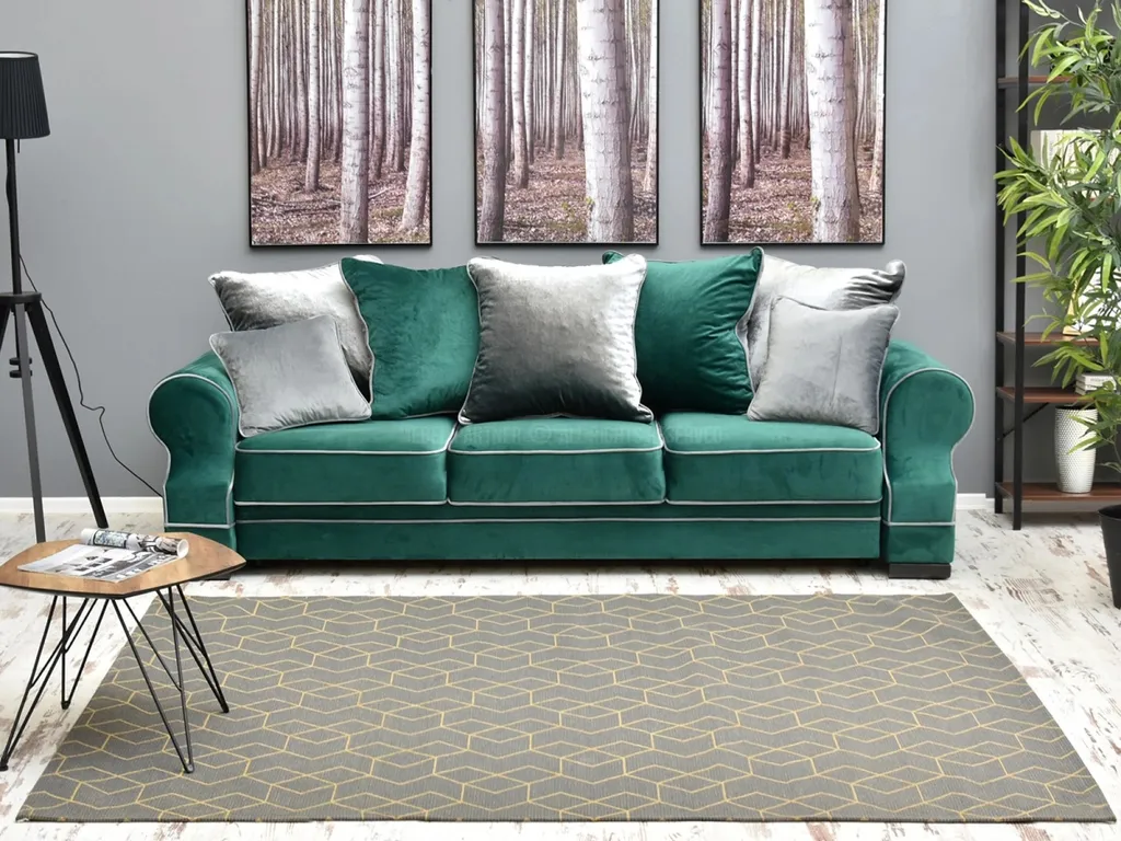 Tapis 160x230 cm SAWA gris/or anti-taches pour un sol élégant et propre