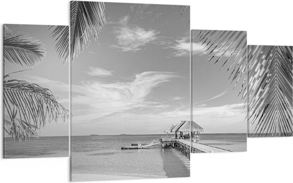 Bild auf Leinwand - Leinwandbild - 4 Teile - Himmlisch Strand Monochrom - 160x90cm - Wand Bild - Wanddeko - Wandbilder - Leinwanddruck - Bilder - W...
