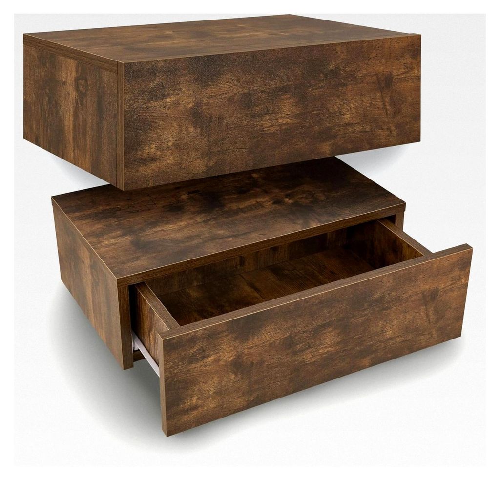 Hängender Nachttisch 2er Set – Wandregal aus Holz mit Schublade und Ablage, schwebender Nachtschrank zur Wandmontage 46x30x15 cm – Natur