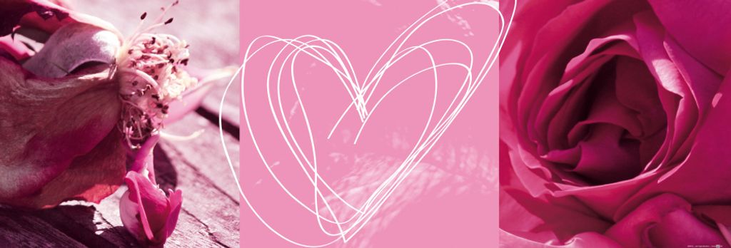 Liebe Kunstdruck Bild - Herzen Und Rosen, Komposition In Rosa (30 x 91 cm)